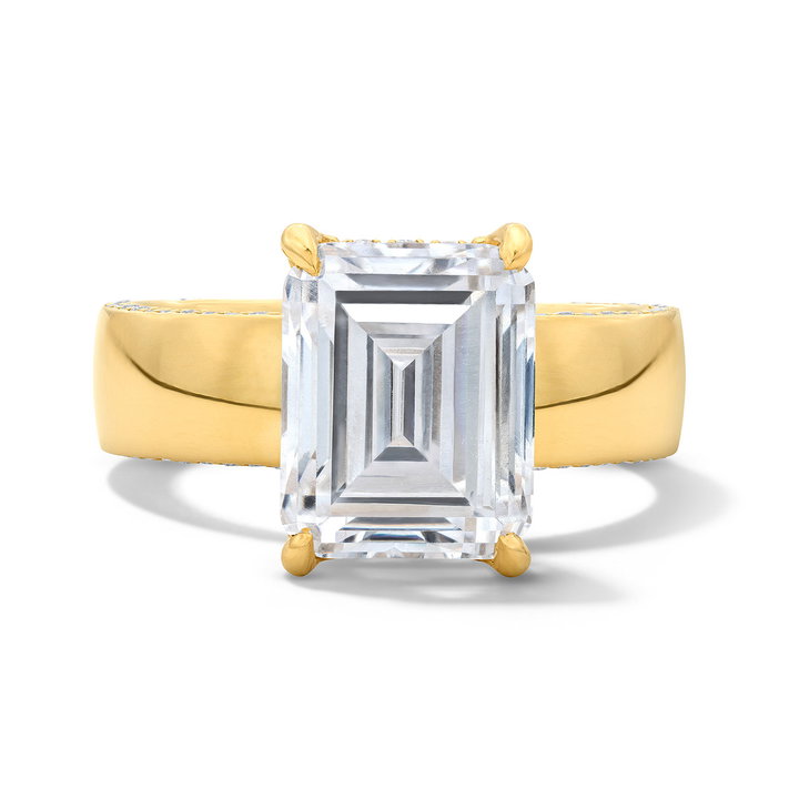 Wide-Band Pave Diamond Hidden Halo Engagement Setting by C. Gonshor In Yellow Gold 14K