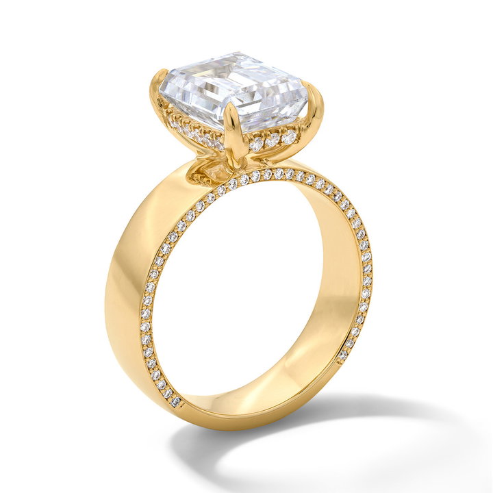 Wide-Band Pave Diamond Hidden Halo Engagement Setting by C. Gonshor In Yellow Gold 14K
