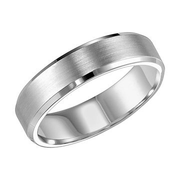 Satin High Polished Bevel Edge 6mm Wedding Band In White Gold 14K