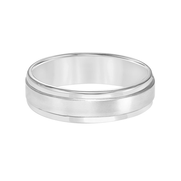 Matte High Polished Edge 6mm Wedding Band In White Gold 14K