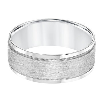 Textured Milgrain 8mm Wedding Band In White Gold 14K