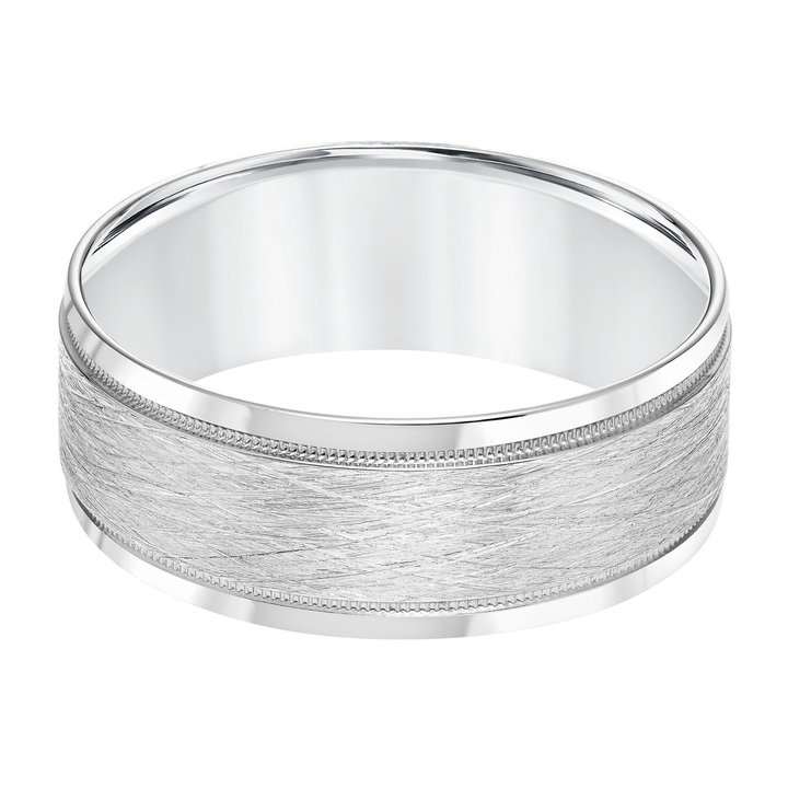 Textured Milgrain 8mm Wedding Band In White Gold 14K