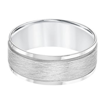 Textured Milgrain 8mm Wedding Band In White Gold 14K