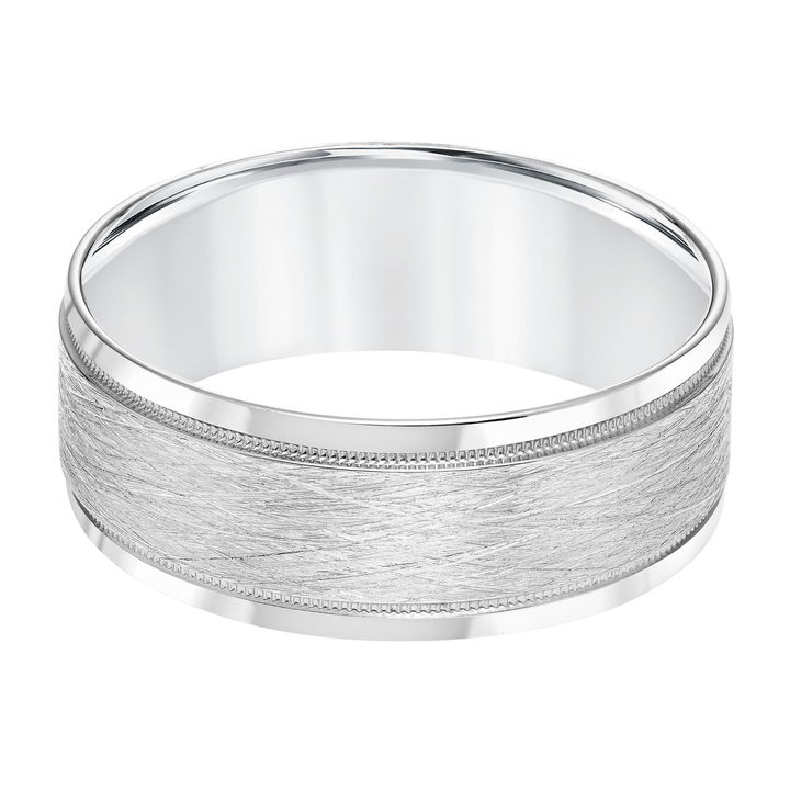Textured Milgrain 8mm Wedding Band In White Gold 14K