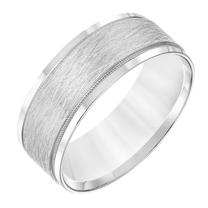 Textured Milgrain 8mm Wedding Band In White Gold 14K