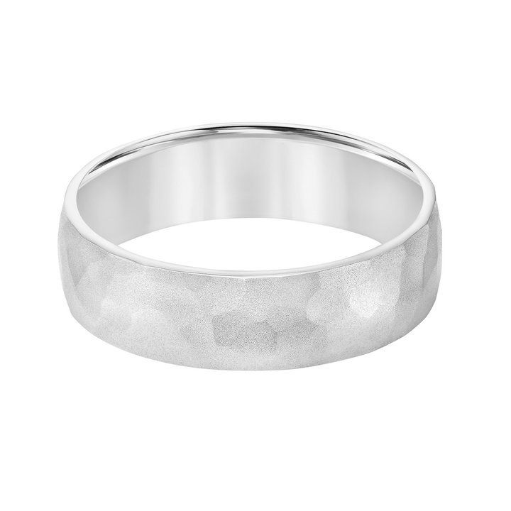 Hammered Matte 6mm Wedding Band In White Gold 14K
