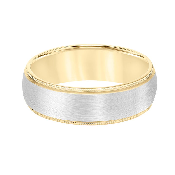 Two-Tone Matte Milgrain 7mm Wedding Band In White Gold 14K