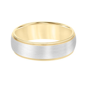 Two-Tone Matte Milgrain 7mm Wedding Band In White Gold 14K