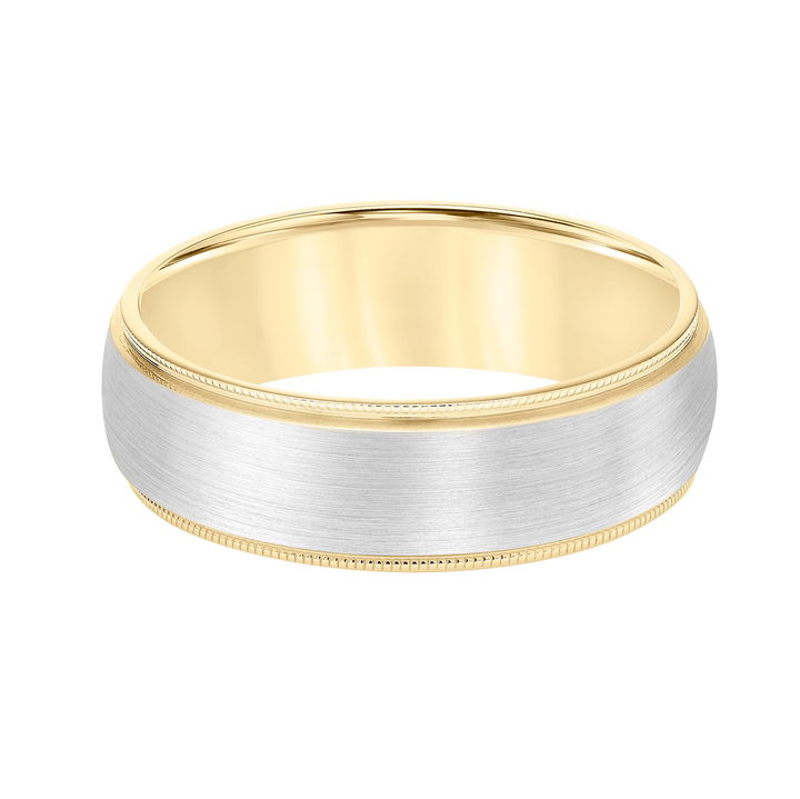 Two-Tone Matte Milgrain 7mm Wedding Band In White Gold 14K