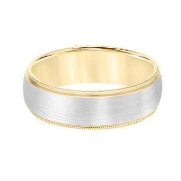 Two-Tone Matte Milgrain 7mm Wedding Band In White Gold 14K