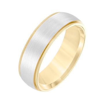 Two-Tone Matte Milgrain 7mm Wedding Band In White Gold 14K