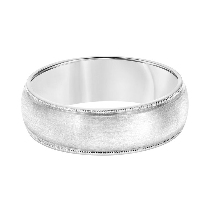 Satin Milgrain Edge 7mm Wedding Band In White Gold 14K
