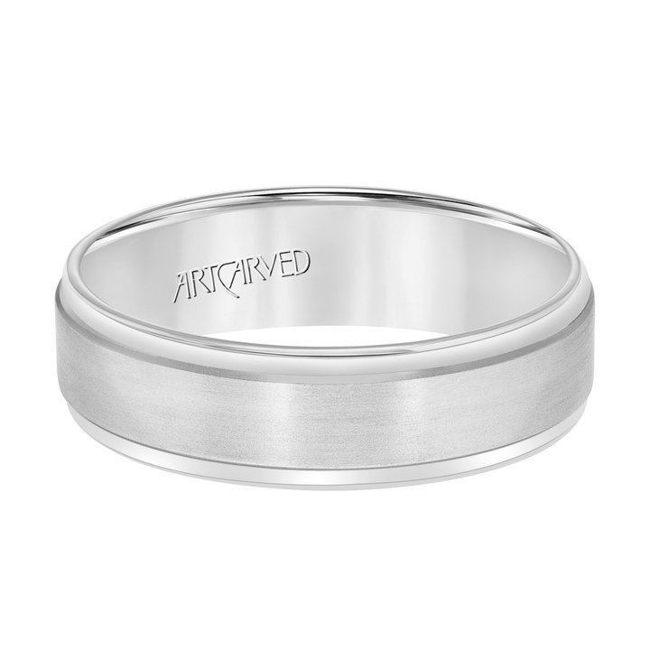 Matte Polished Bevel Edge 6.5mm Wedding Band In White Gold 14K