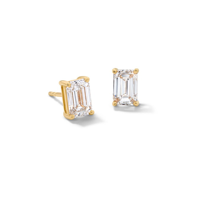 Emerald-Cut Lab Grown Diamond Stud Earrings In Yellow Gold 14K