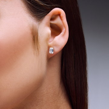 Emerald-Cut Lab Grown Diamond Stud Earrings In Yellow Gold 14K