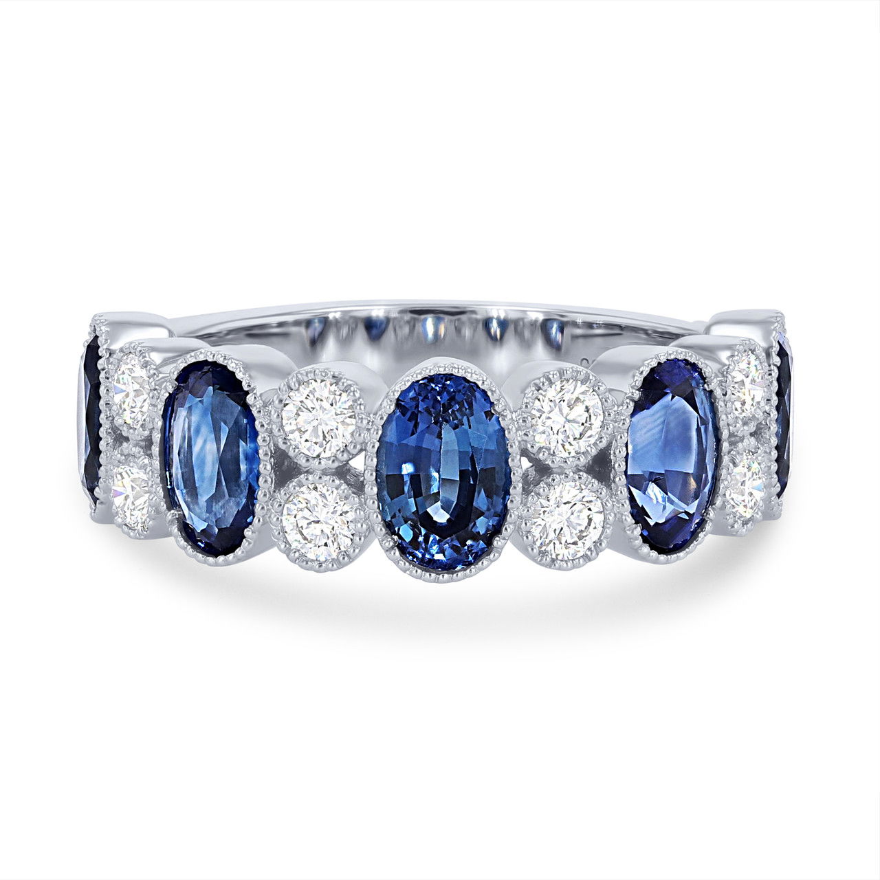 Blue Sapphire and Diamond Milgrain Bezel Band