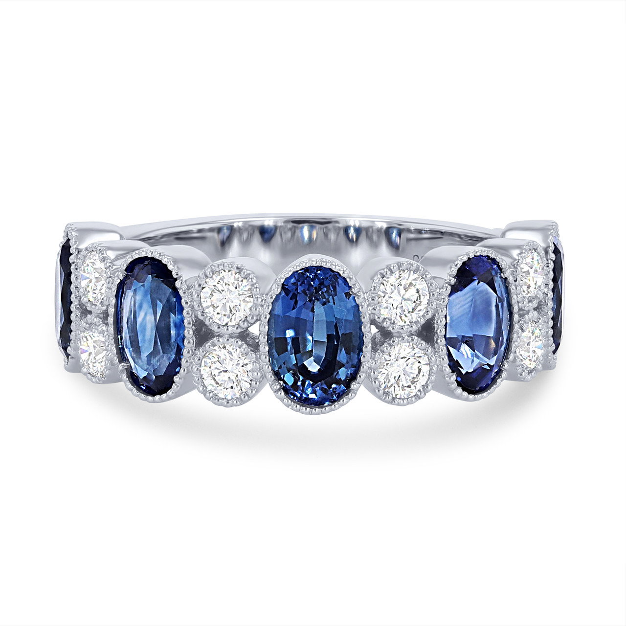 Blue Sapphire and Diamond Milgrain Bezel Band 0