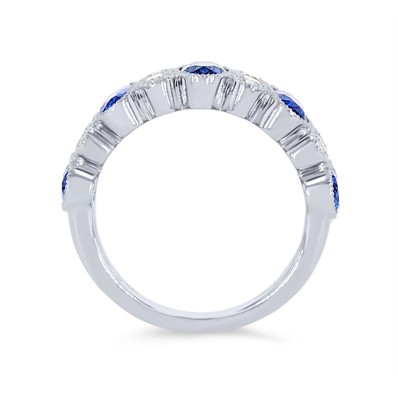 Blue Sapphire and Diamond Milgrain Bezel Band 2