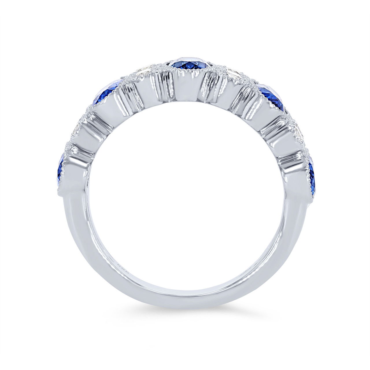 Blue Sapphire and Diamond Milgrain Bezel Band