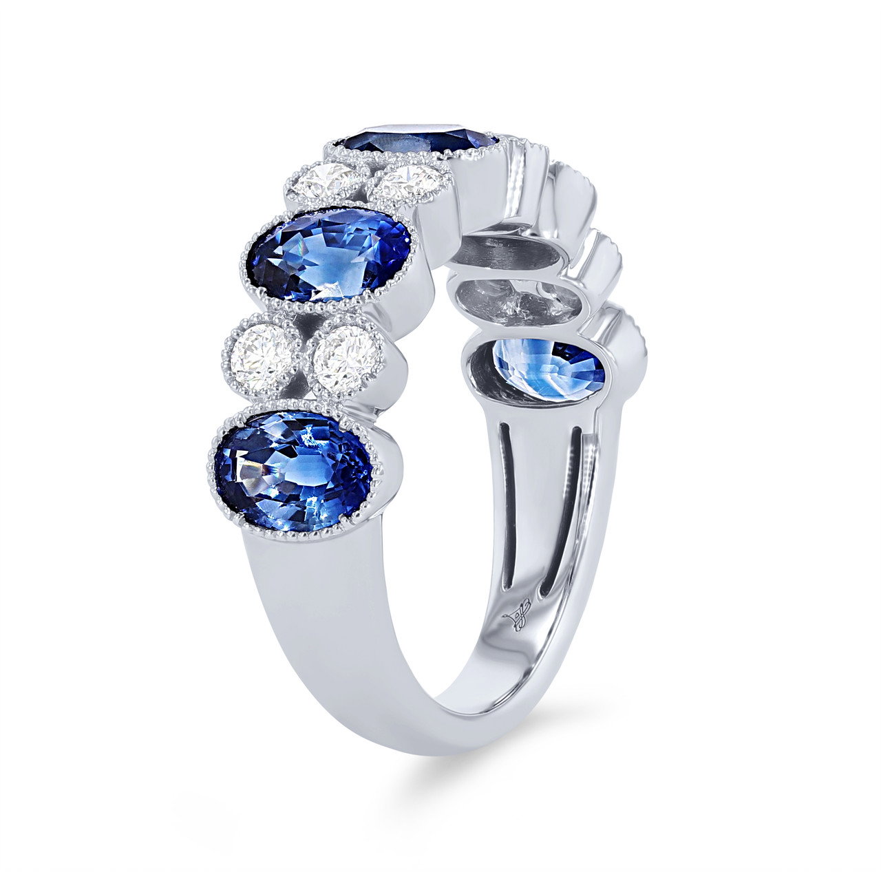 Blue Sapphire and Diamond Milgrain Bezel Band 1