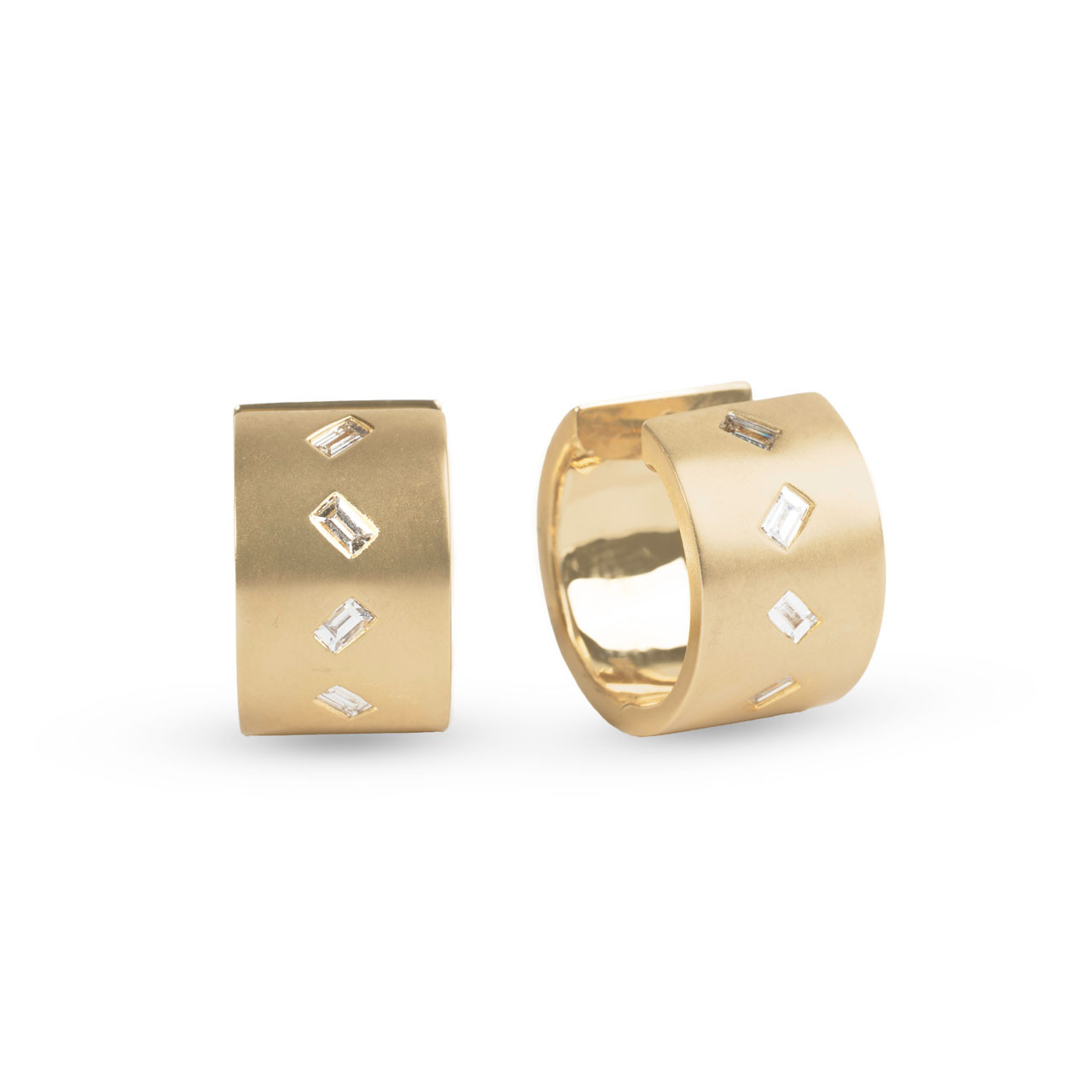 Baguette Scattered Diamond Gold Hoop Earrings