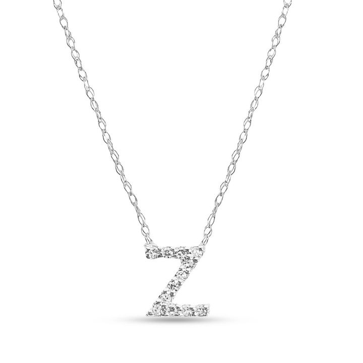 Diamond Lowercase Initial "z" Pendant Necklace In White Gold 14K