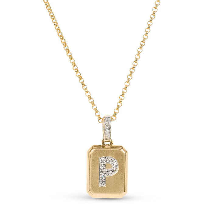 Diamond Initial "P" Block Pendant In Yellow Gold 14K
