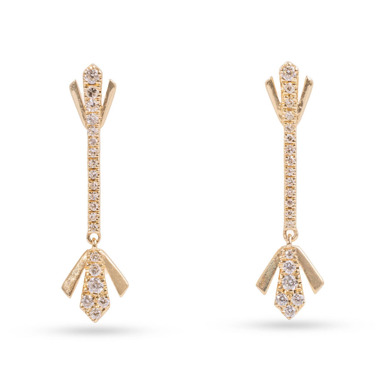 Yellow Gold Diamond Arrow Drop Earrings