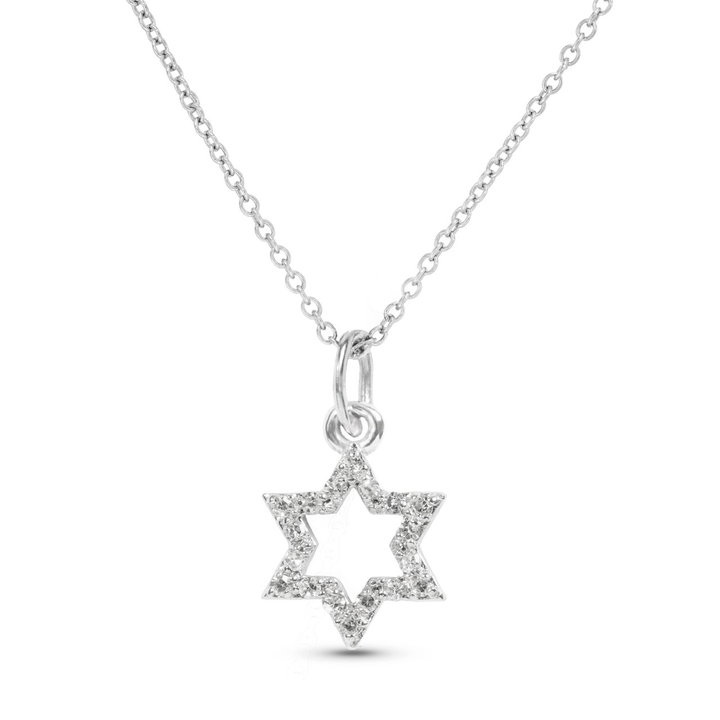 Star of David Diamond Pendant Necklace In Solid 14K White Gold