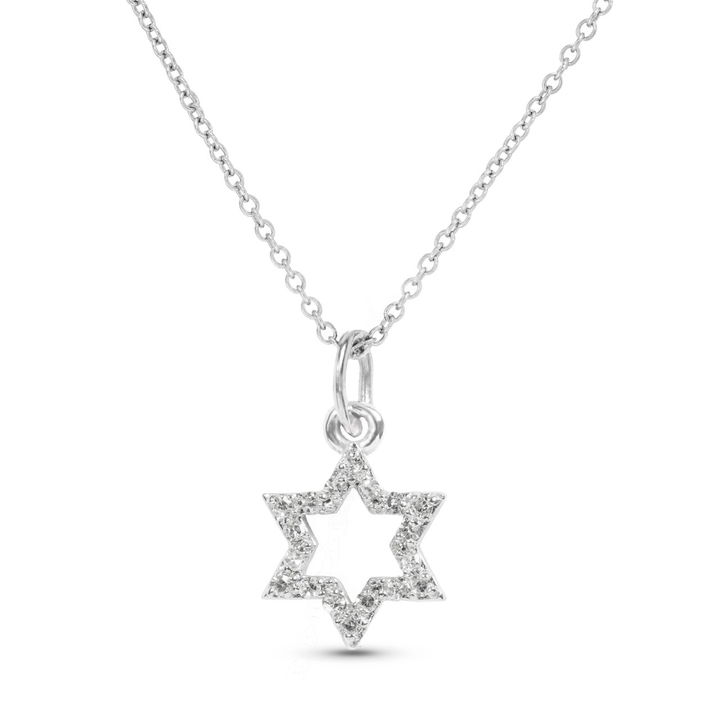 Star of David Diamond Pendant Necklace In White Gold 14K