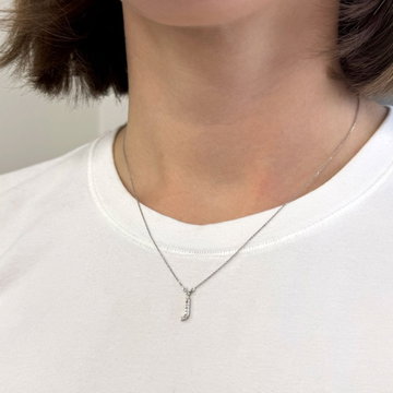 Diamond Lowercase Initial "j" Pendant Necklace In White Gold 14K