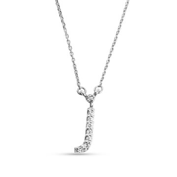 Diamond Lowercase Initial "j" Pendant Necklace In White Gold 14K