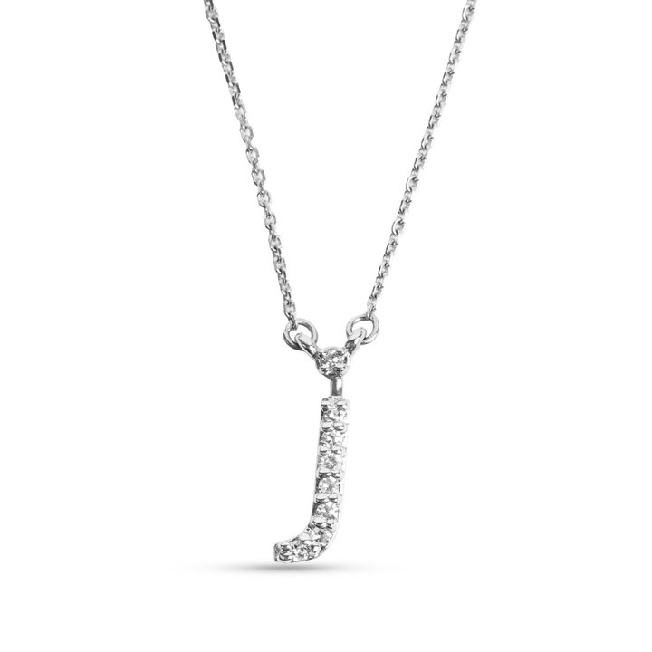 Diamond Lowercase Initial "j" Pendant Necklace In White Gold 14K