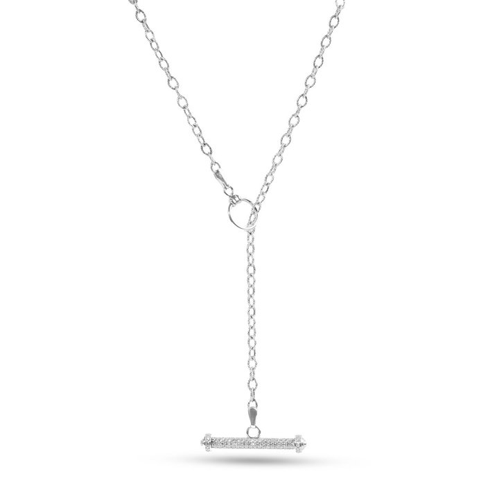 White Gold Diamond Bar Lariat Necklace In White Gold 14K
