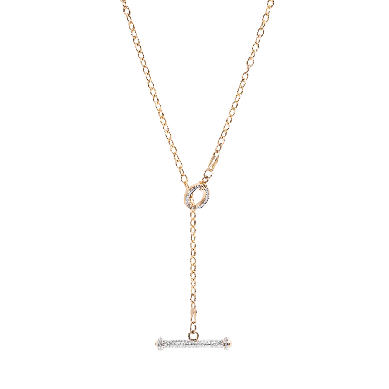 Yellow Gold Diamond Bar Lariat Necklace