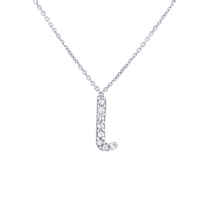 Diamond Lowercase Initial "l" Pendant Necklace In Solid 14K White Gold