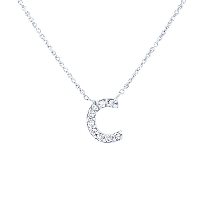 Diamond Lowercase Initial "c" Pendant Necklace In White Gold 14K