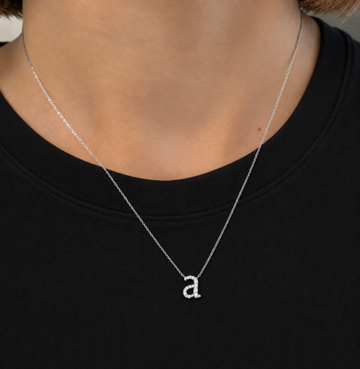 Diamond Lowercase Initial "a" Pendant Necklace