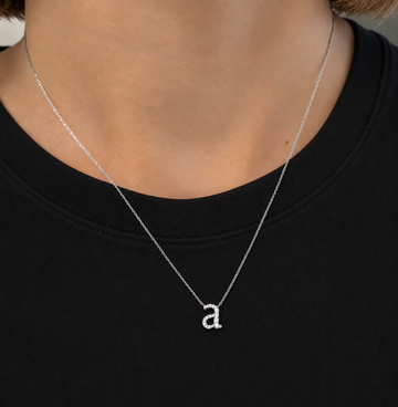 Diamond Lowercase Initial "a" Pendant Necklace In White Gold 14K