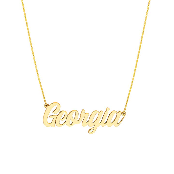 Personalized Script Font Nameplate Necklace In Yellow Gold 14K