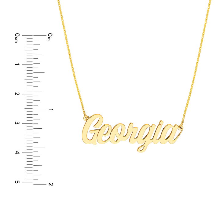 Personalized Script Font Nameplate Necklace In Yellow Gold 14K