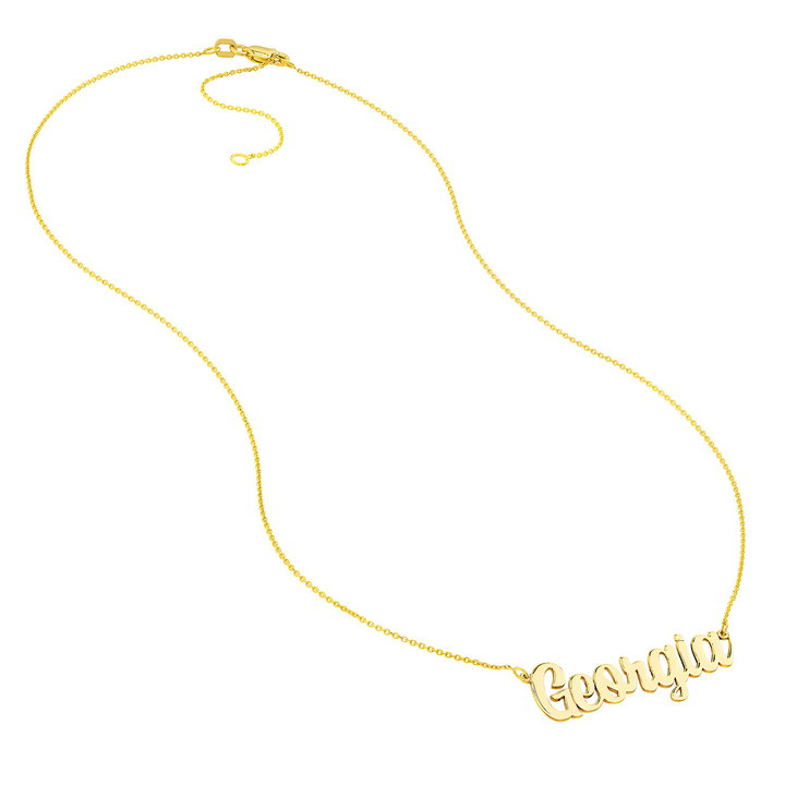 Personalized Script Font Nameplate Necklace In Yellow Gold 14K