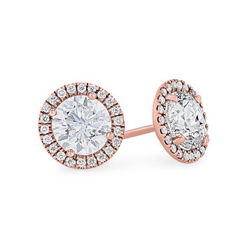 Rose Gold Halo Round Diamond Stud Earrings In Rose Gold 14K