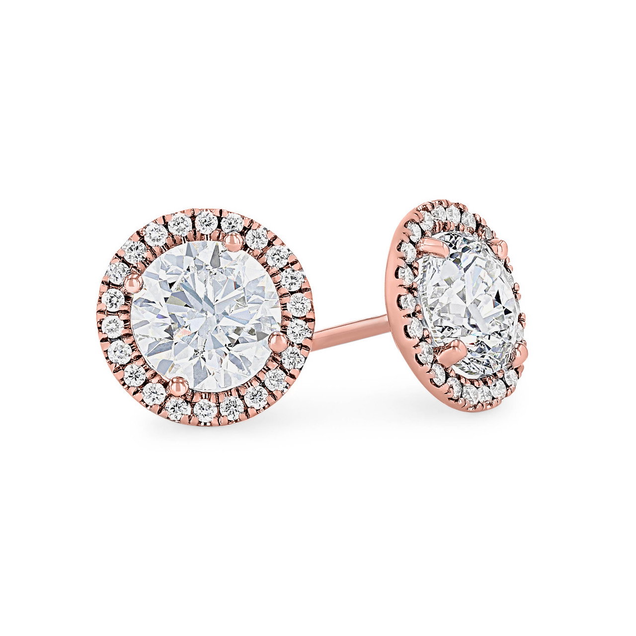 Rose Gold Halo Round Diamond Stud Earrings 0