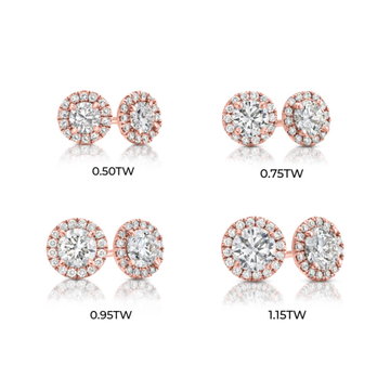 Rose Gold Halo Round Diamond Stud Earrings In Rose Gold 14K