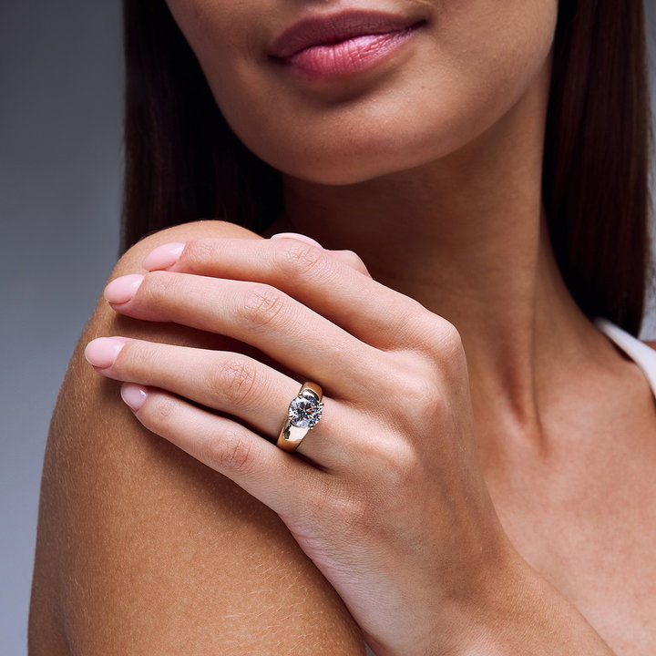 Wide Band Solitaire Engagement Setting by Adorette In Yellow Gold 14K