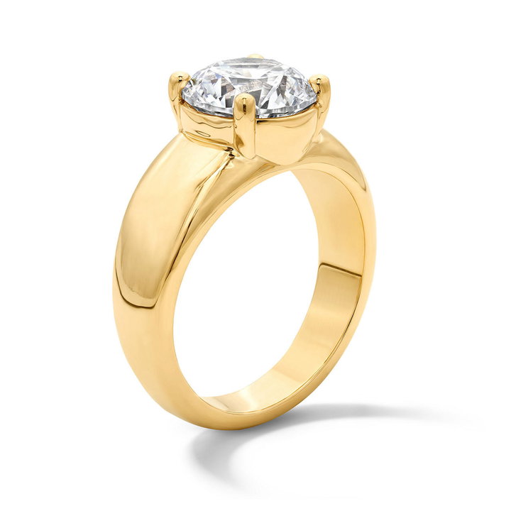 Wide Band Solitaire Engagement Setting by Adorette In Yellow Gold 14K