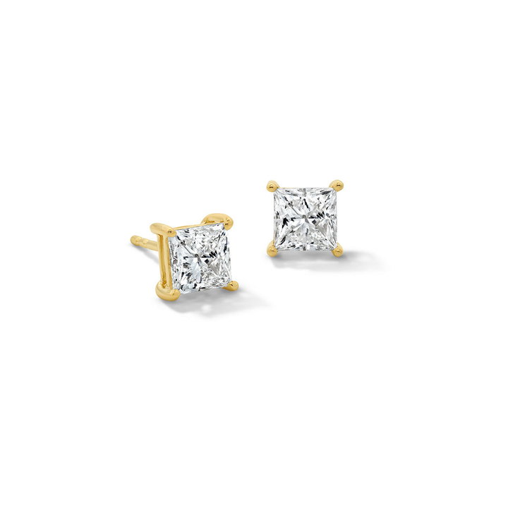 Princess Lab Grown Diamond Stud Earrings In Yellow Gold 14K