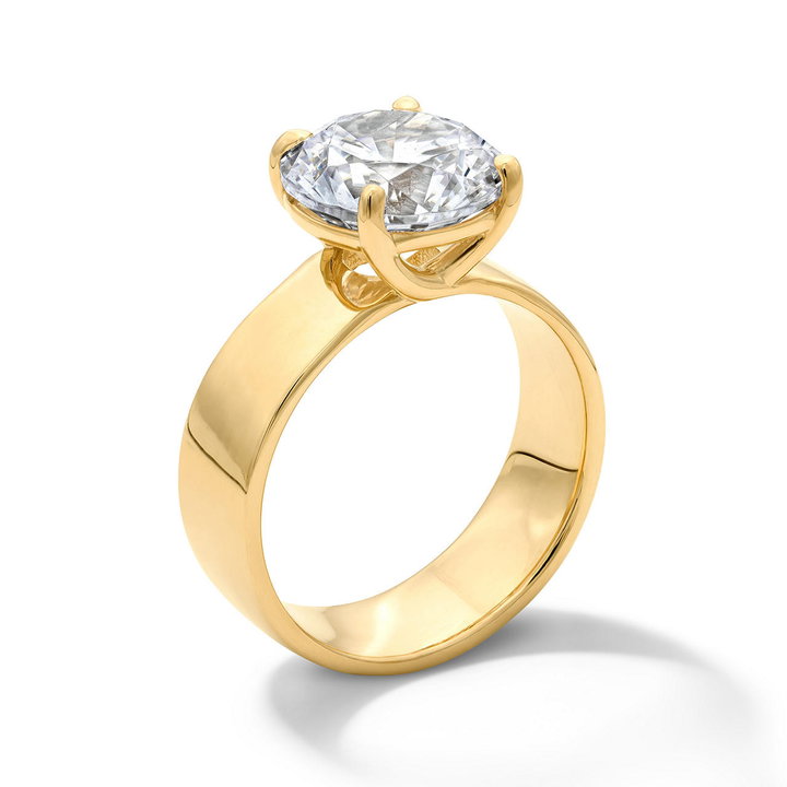 Wide Cigar Band Solitaire Engagement Setting by Adorette In Yellow Gold 14K