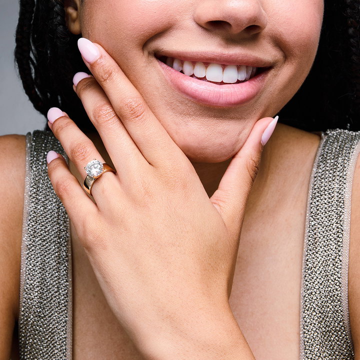 Wide Cigar Band Solitaire Engagement Setting by Adorette In Yellow Gold 14K